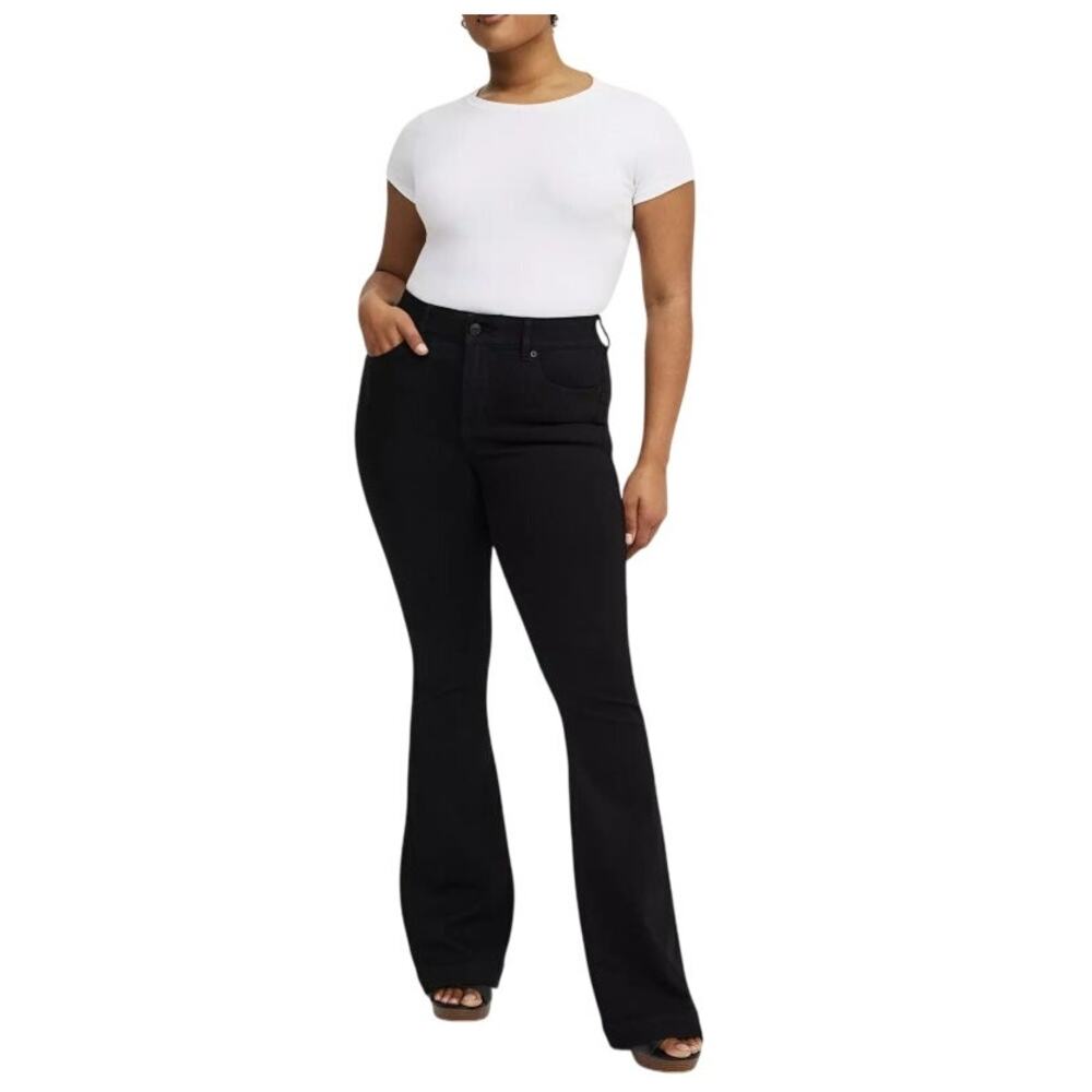 Torrid Black Dark Denim Stretch Slim Fit High Rise Bombshell Flare Jeans Sze 26R